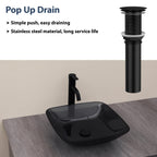 Logmey 16'' Bathroom Vessel Sink - Square Countertop Single Bowl with Drain & Vanity Top - Gray Tempered Glass