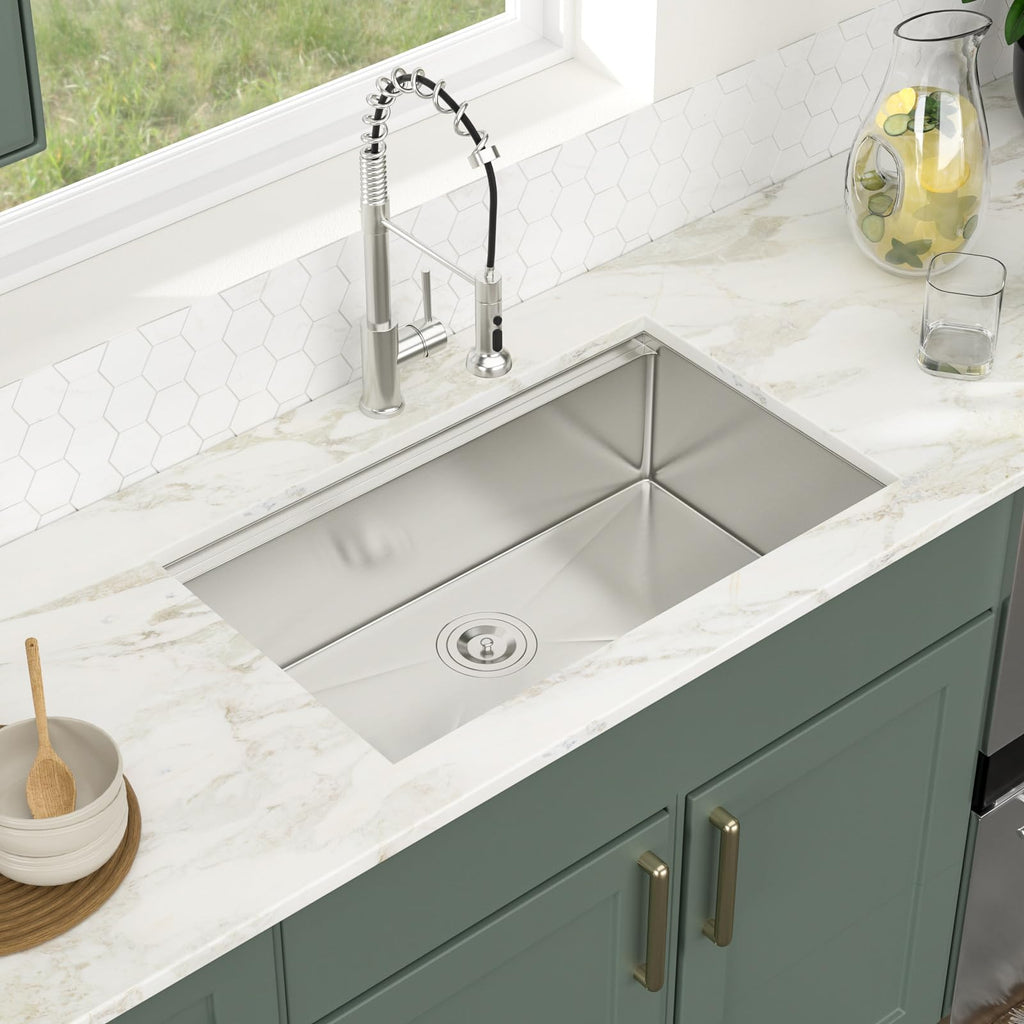 Logmey 30 In Undermount Kitchen Sink - 30x19 Inch Stainless Steel Undermount Kitchen Sinks 16 Gaguge Ledge Workstation Kitchen Sink Single Bowl Basin