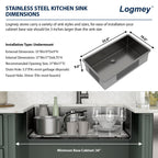 Logmey 33'' Kitchen Sink - Undermount Single Bowl - Gunmetal Black Stainless Steel