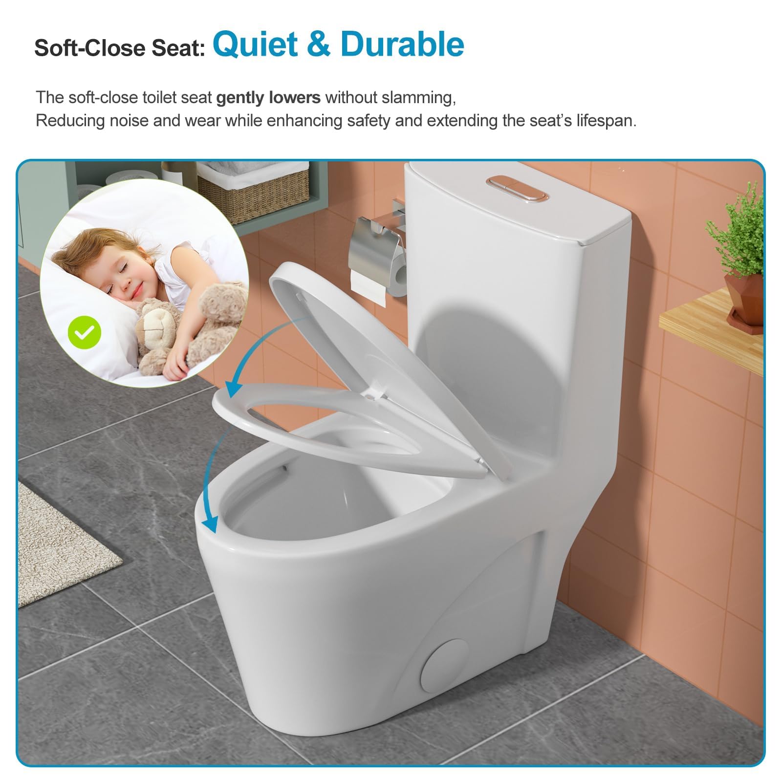 Logmey Elongated One Piece Toilet - White Quiet Siphonic Dual Flush