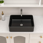 Logmey 19''x15'' Bathroom Sink - Above Counter Vessel Single Bowl - Black Porcelain Ceramic