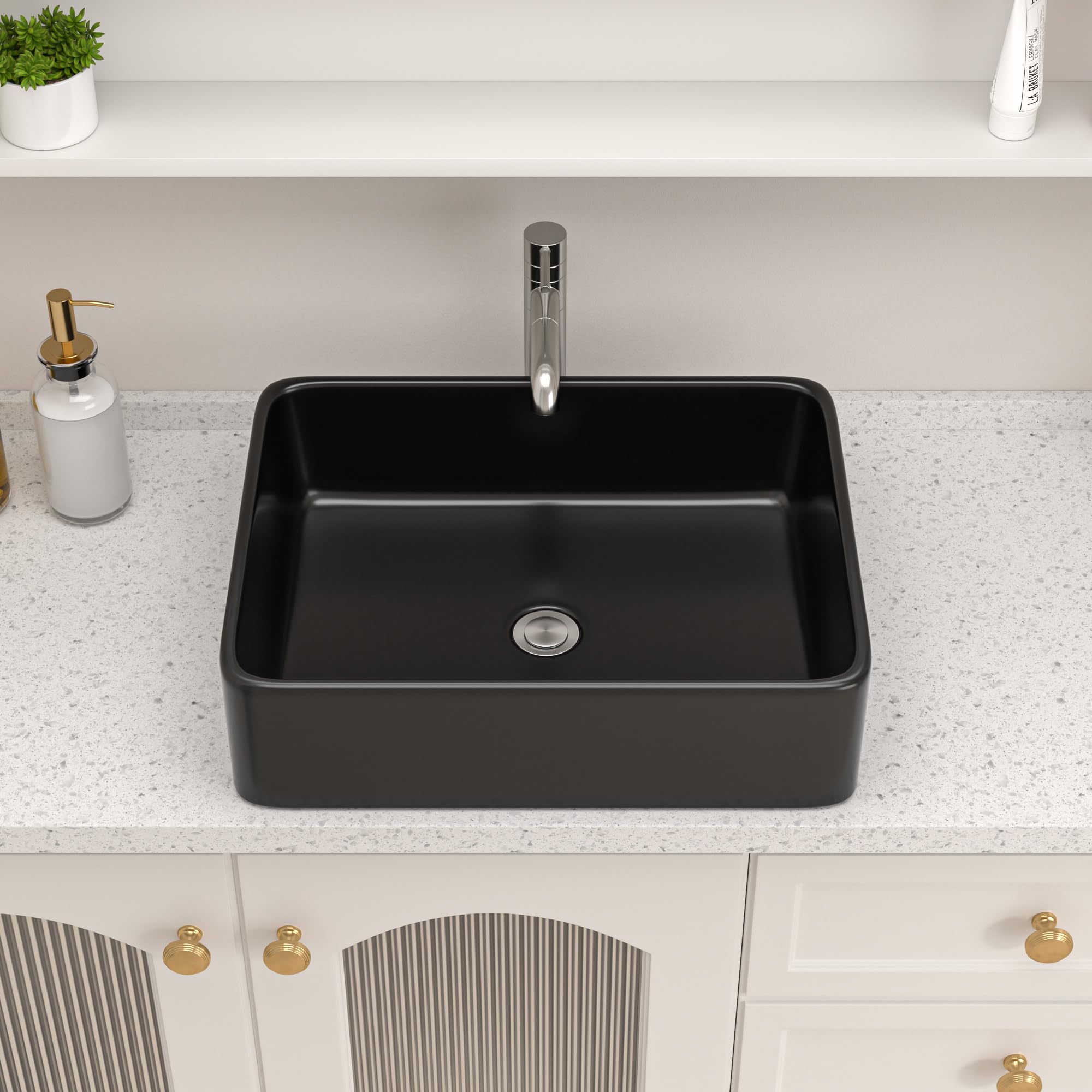 Logmey 19x15 Inch Black Sink Bowl Above Counter Ceramic Porcelain Bathroom Vessel Sink