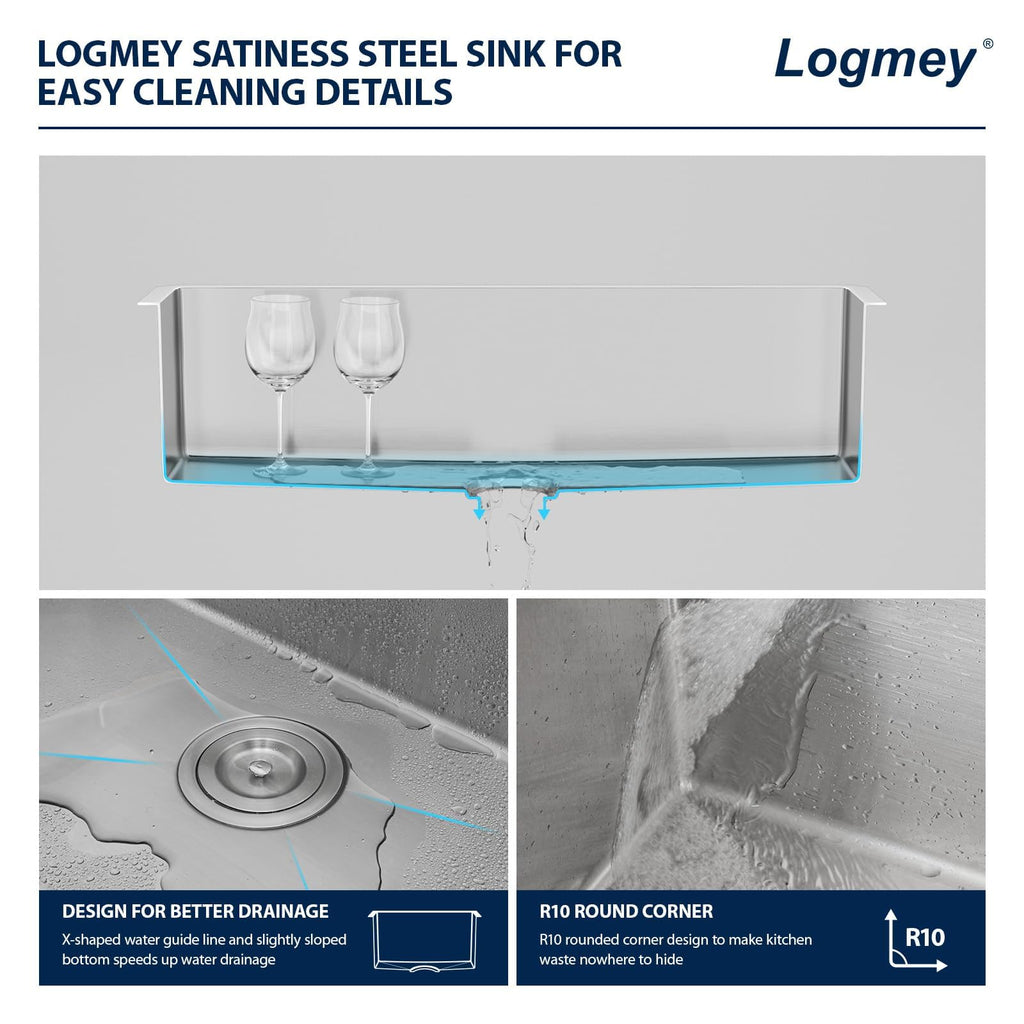 Logmey 36'' Kitchen Sink - Undermount Single Bowl with Assembly Parts - Silver Stainless Steel