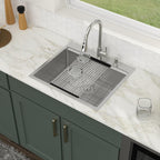 Logmey 25'' Workstation Kitchen Sink - Drop-In Single Bowl with Pull-out Faucet - Silver Stainless Steel