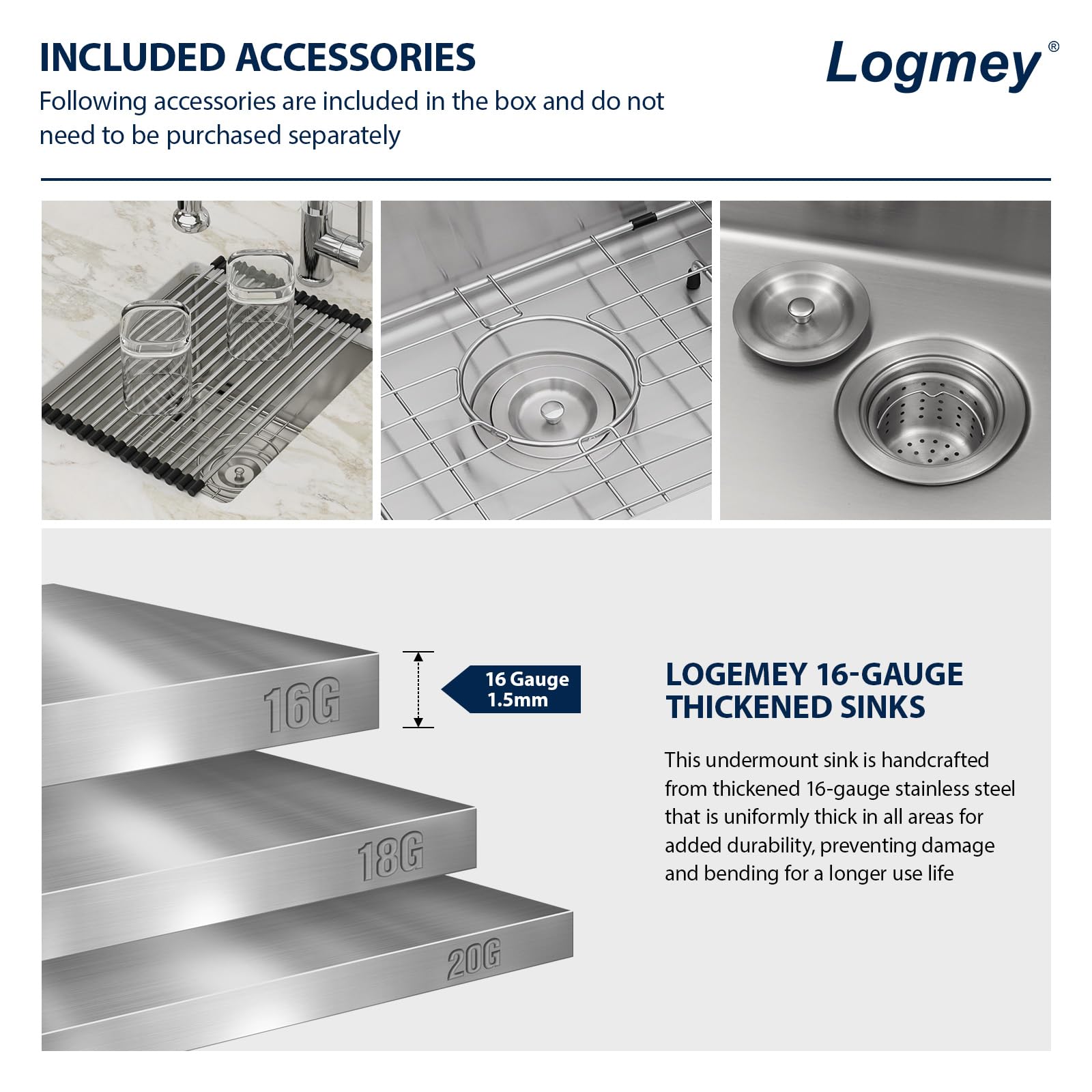 Logmey 13x15 Inch Undermount Single Bowl Stainless Steel Bar Sink