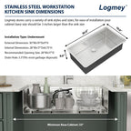 Logmey 30 In Undermount Kitchen Sink - 30x19 Inch Stainless Steel Undermount Kitchen Sinks 16 Gaguge Ledge Workstation Kitchen Sink Single Bowl Basin
