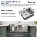 Logmey 27'' Kitchen Sink - Undermount Single Bowl - Silver Stainless Steel