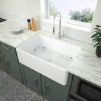 Logmey 30'' Farmhouse Sink - Apron Front Single Bowl - White Fireclay Ceramic
