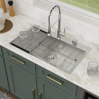 Logmey 33'' Kitchen Sink - Drop-In Round Corner Single Bowl - Silver Stainless Steel