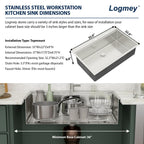 Logmey 33'' All-in-One Workstation Sink - Drop-In Single Bowl Noise Reduction - Silver Stainless Steel