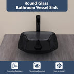 Logmey 16'' Bathroom Vessel Sink - Square Countertop Single Bowl with Drain & Vanity Top - Gray Tempered Glass