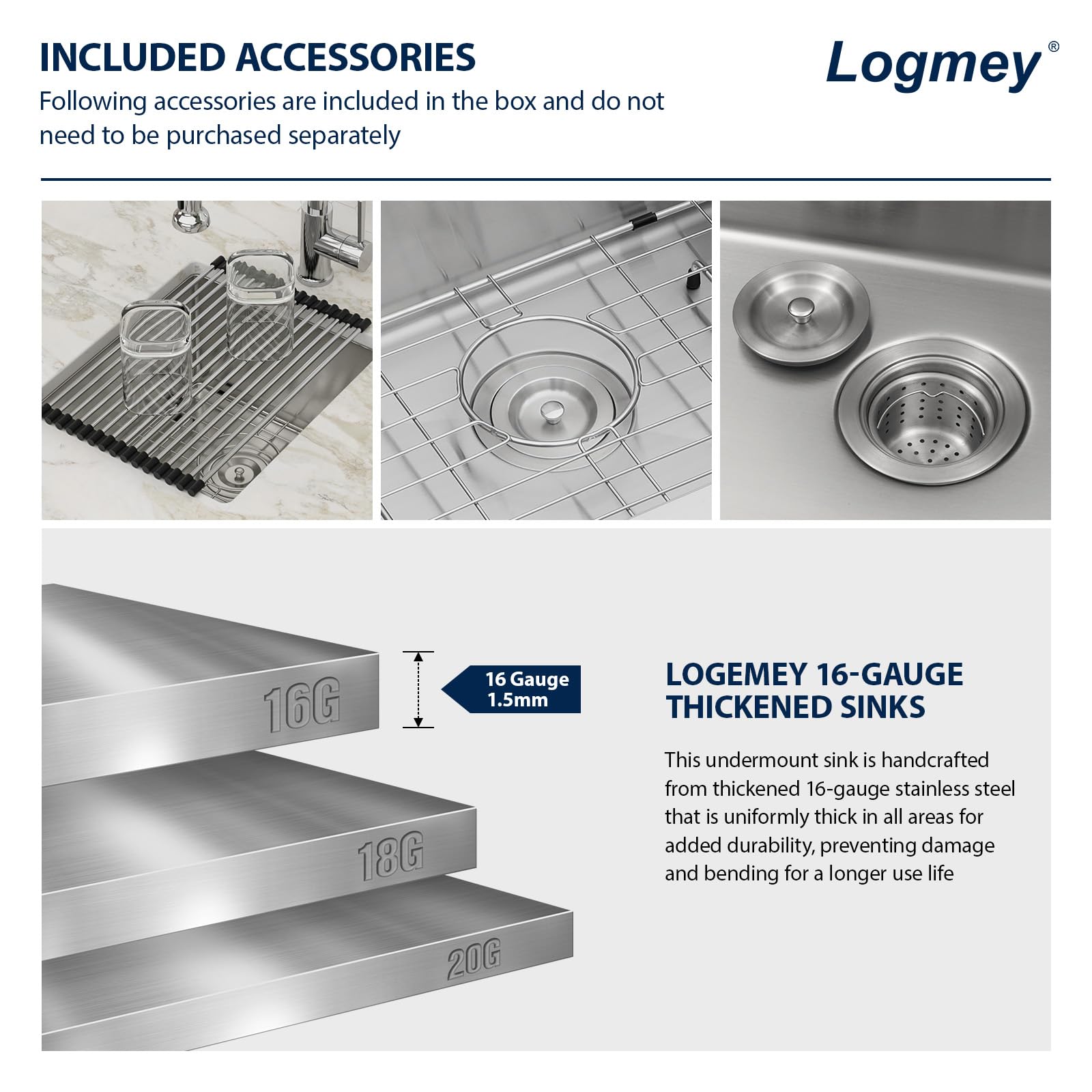 Logmey 14x18 Inch Undermount Single Bowl Stainless Steel Bar Sink