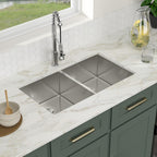 Logmey 33''x19'' Kitchen Sink - Undermount Double Bowl - Silver Stainless Steel