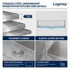 Logmey 30x21 Inch Apron Front Single Bowl Workstation Stainless Steel Farmhouse Sink