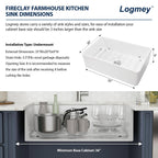 Logmey 33''x20'' Farmhouse Sink - Apron Front Single Bowl - White Fireclay Ceramic