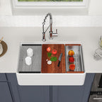 Logmey 33 Inch White Workstation Single Bowl Apron Front Fireclay Ceramic Farmhouse Sink