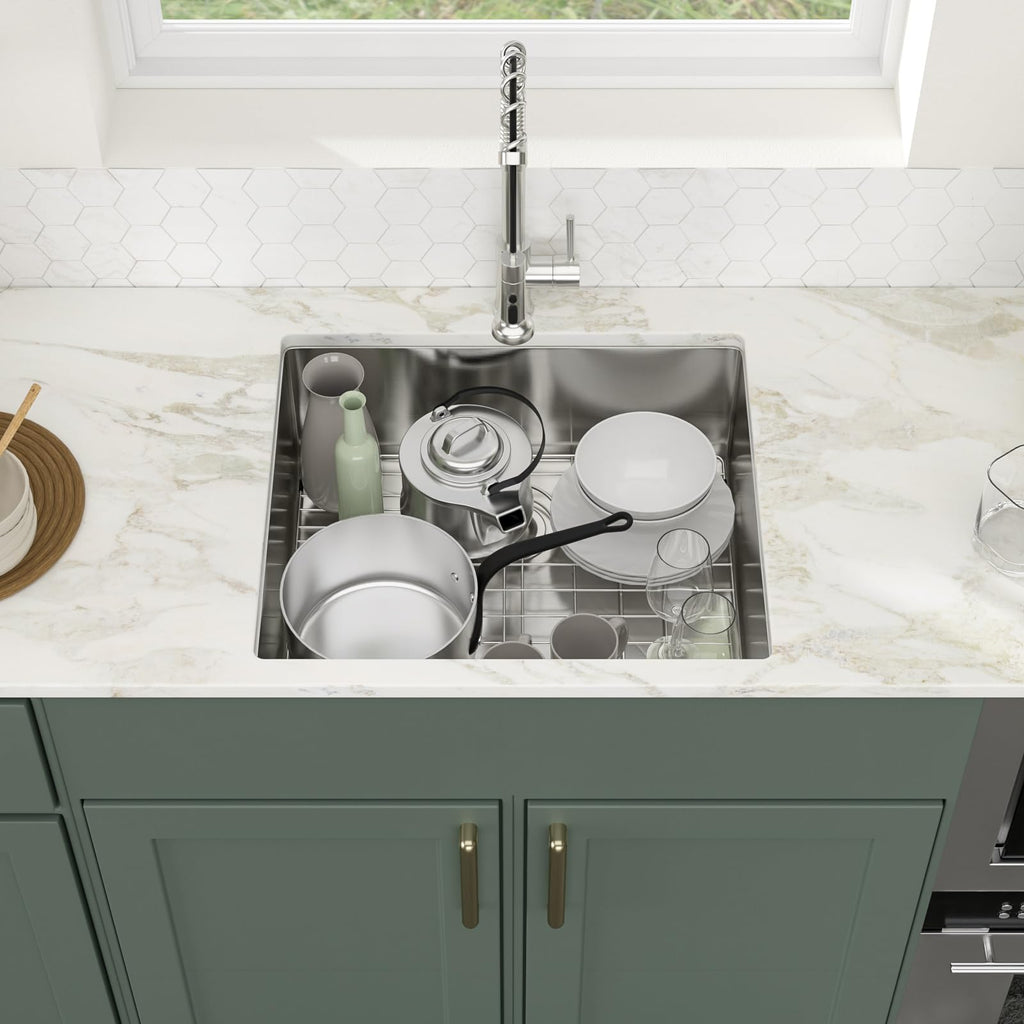 Logmey 25x22 Inch Undermount Single Bowl Stainless Steel Bar Sink