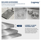 Logmey 15''x20'' Bar Sink - Undermount Single Bowl - Silver Stainless Steel