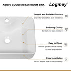 Logmey 19''x15'' Bathroom Sink - Above Counter Vessel Single Bowl - White Porcelain Ceramic