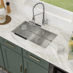 Logmey 30'' Kitchen Sink - Undermount Round Corner Single Bowl - Silver Stainless Steel