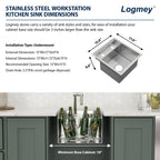 Logmey15x17 Inch Undermount Single Bowl Stainless Steel Bar Sink with Foldable Faucet and Cover