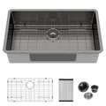 Logmey 33x19 Inch Single Bowl Undermount Gunmetal Black Stainless Steel Kitchen Sink