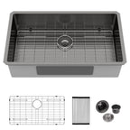 Logmey 33x19 Inch Single Bowl Undermount Gunmetal Black Stainless Steel Kitchen Sink