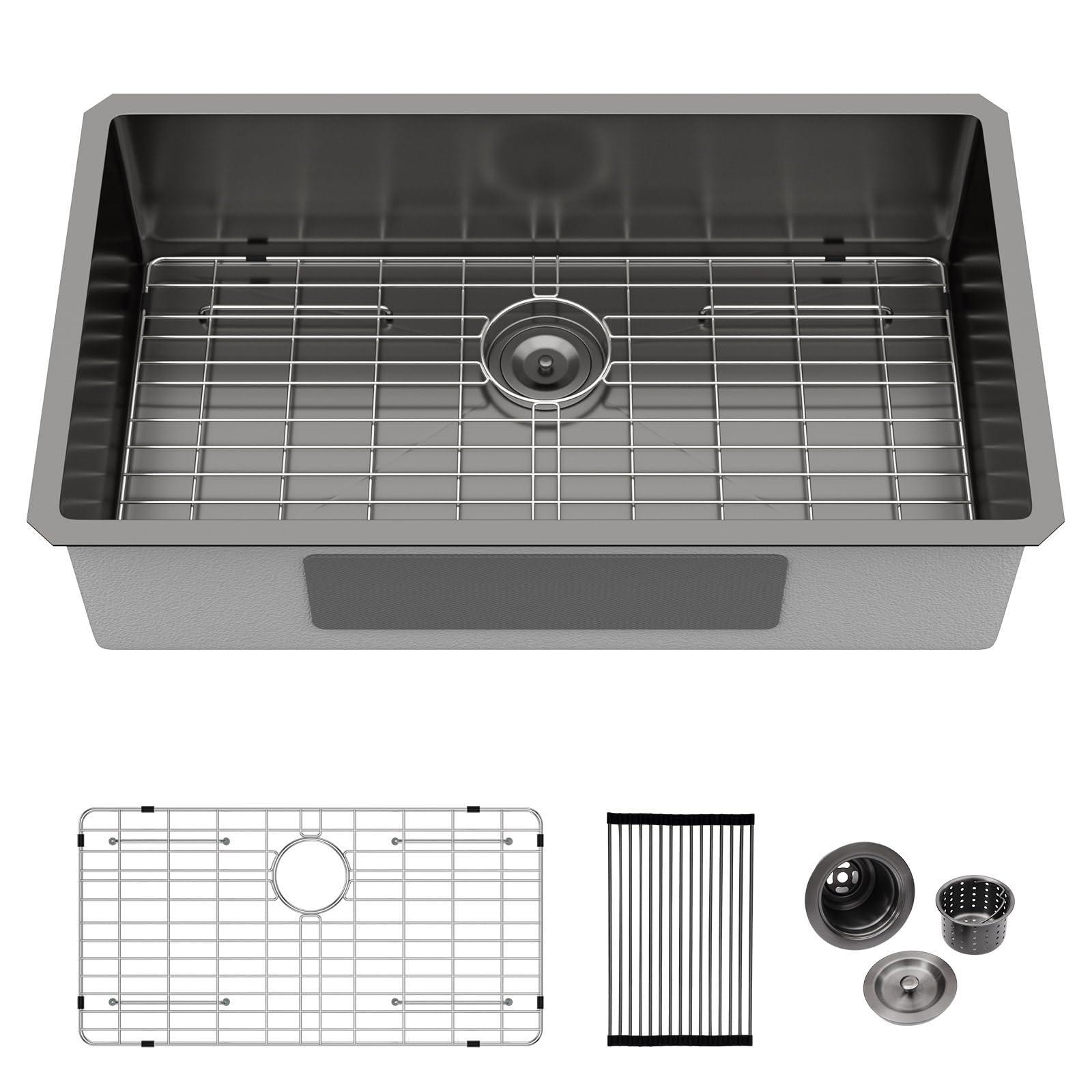 Logmey 33x19 Inch Single Bowl Undermount Gunmetal Black Stainless Steel Kitchen Sink