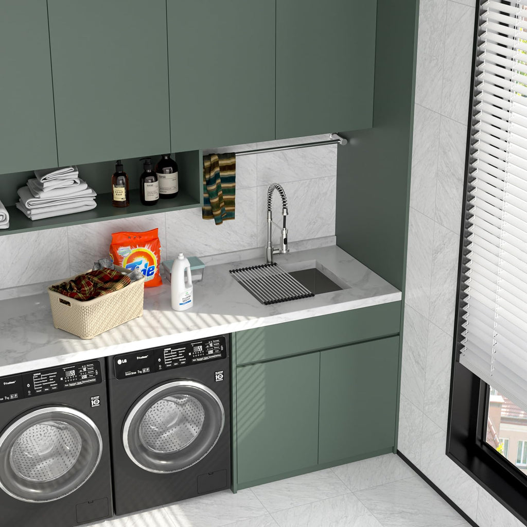 Logmey 21'' Laundry Utility Sink - Undermount Deep Single Bowl - Silver Stainless Steel