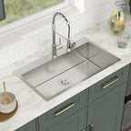 Logmey 33'' Kitchen Sink - Drop-In Round Corner Single Bowl - Silver Stainless Steel