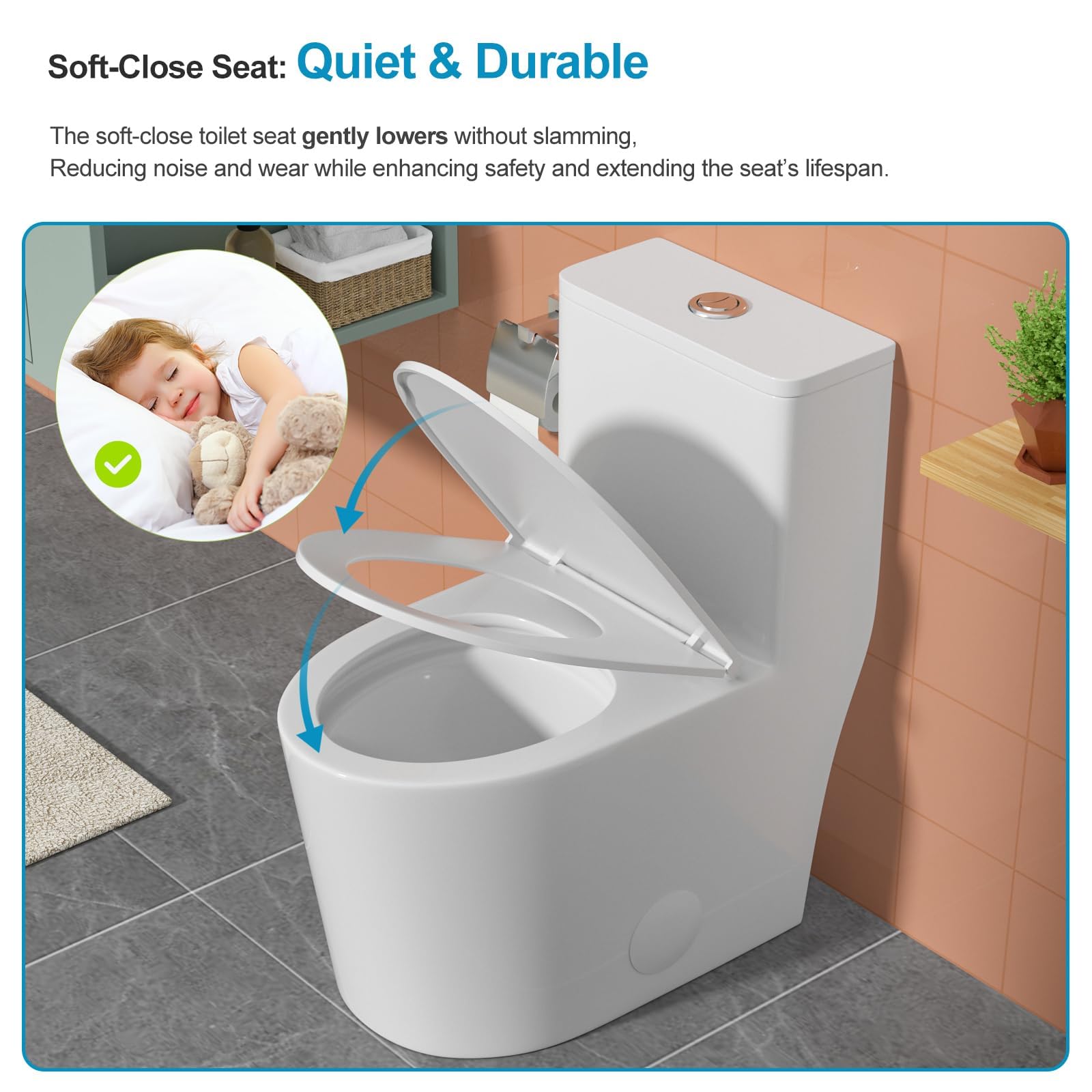 Logmey Elongated One Piece Toilet - White Siphonic Dual Flush