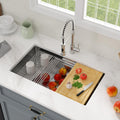 Logmey 33'' Workstation Kitchen Sink - Undermount Single Bowl Two-Tier Ledge - Silver Stainless Steel