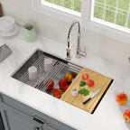 Logmey 33'' Workstation Kitchen Sink - Undermount Single Bowl Two-Tier Ledge - Silver Stainless Steel