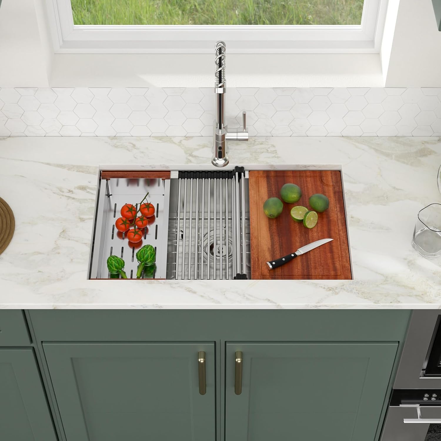 Logmey 30'' Workstation Kitchen Sink - Undermount Single Bowl with Accessories - Silver Stainless Steel