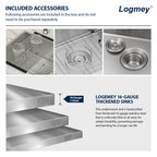 Logmey 32'' Kitchen Sink - Undermount Single Bowl - Silver Stainless Steel