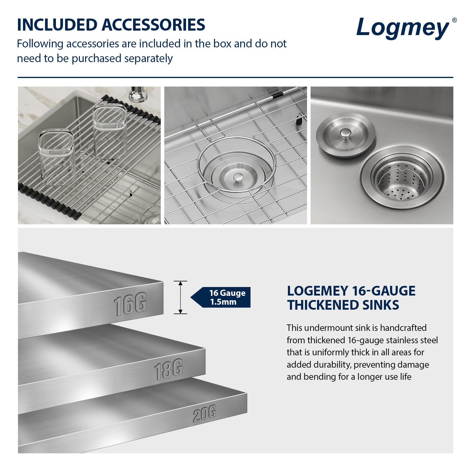 Logmey 32'' Kitchen Sink - Undermount Single Bowl - Silver Stainless Steel