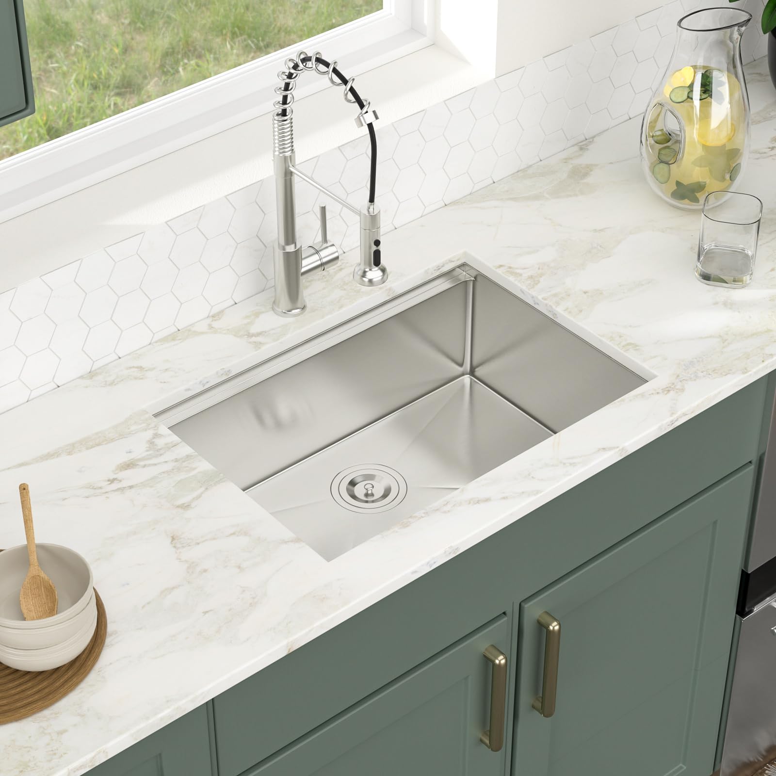 Logmey 27'' Workstation Kitchen Sink - Undermount Single Bowl with Accessories - Silver Stainless Steel