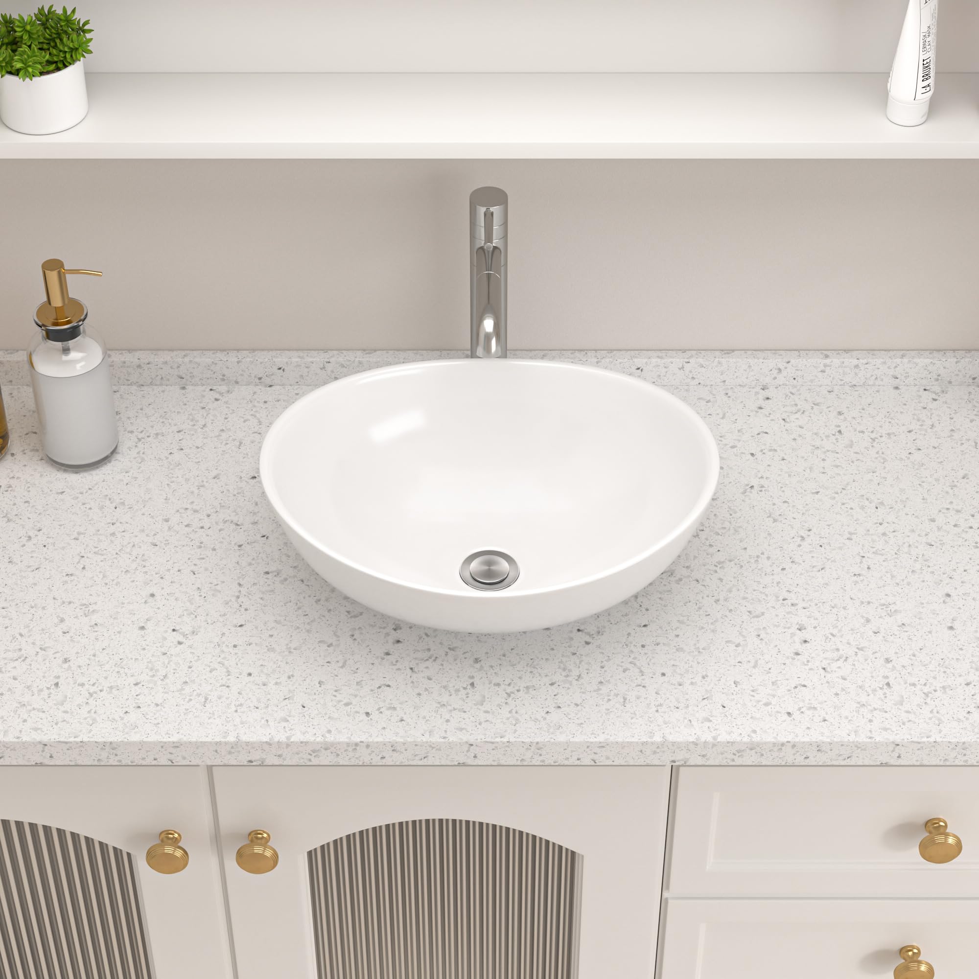 Logmey 16x13 inch Modern Above Counter White Porcelain Ceramic Bathroom Vessel Sink