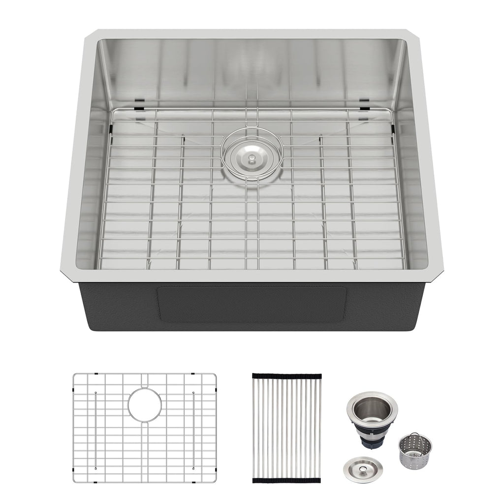Logmey 25x22 Inch Undermount Single Bowl Stainless Steel Bar Sink