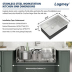 Logmey 28'' Workstation Kitchen Sink - Undermount Single Bowl with Accessories - Silver Stainless Steel