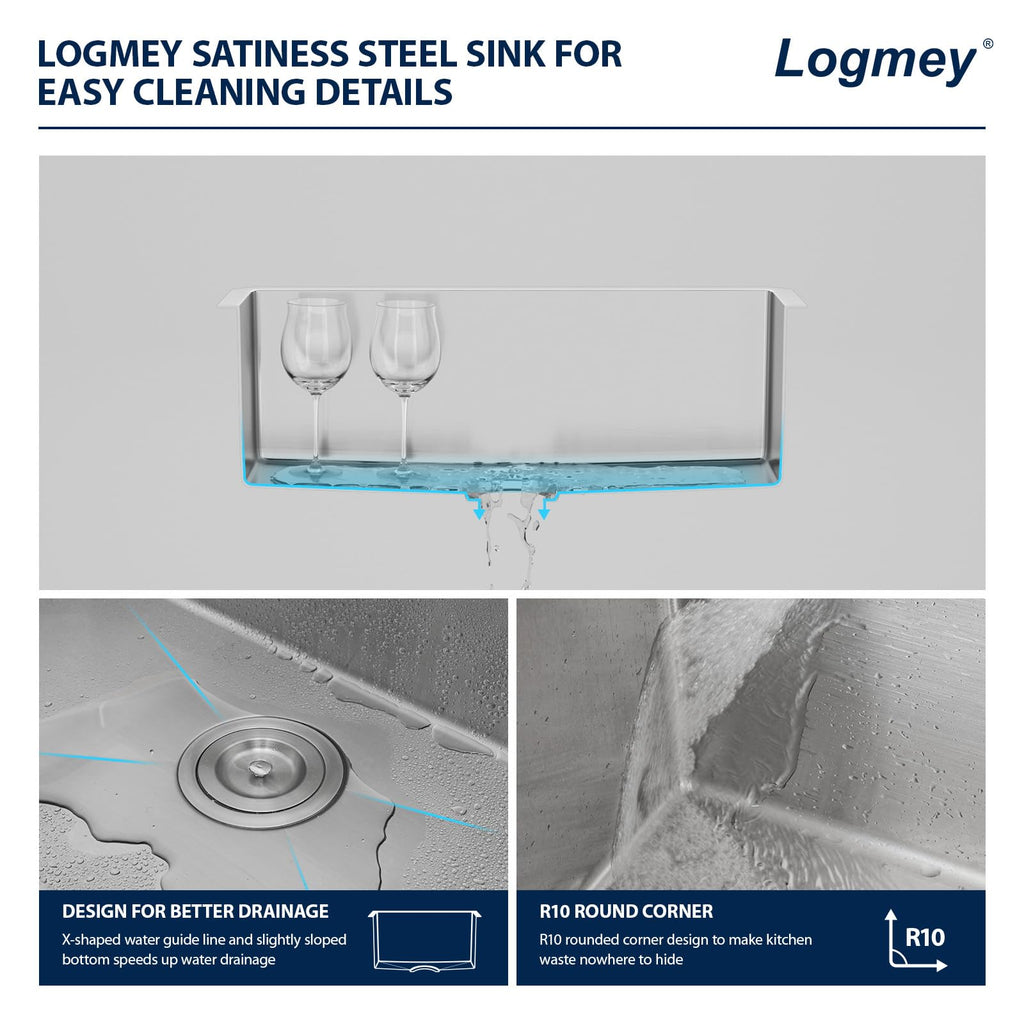 Logmey 25x22 Inch Undermount Single Bowl Stainless Steel Bar Sink