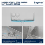 Logmey 25x22 Inch Undermount Single Bowl Stainless Steel Bar Sink