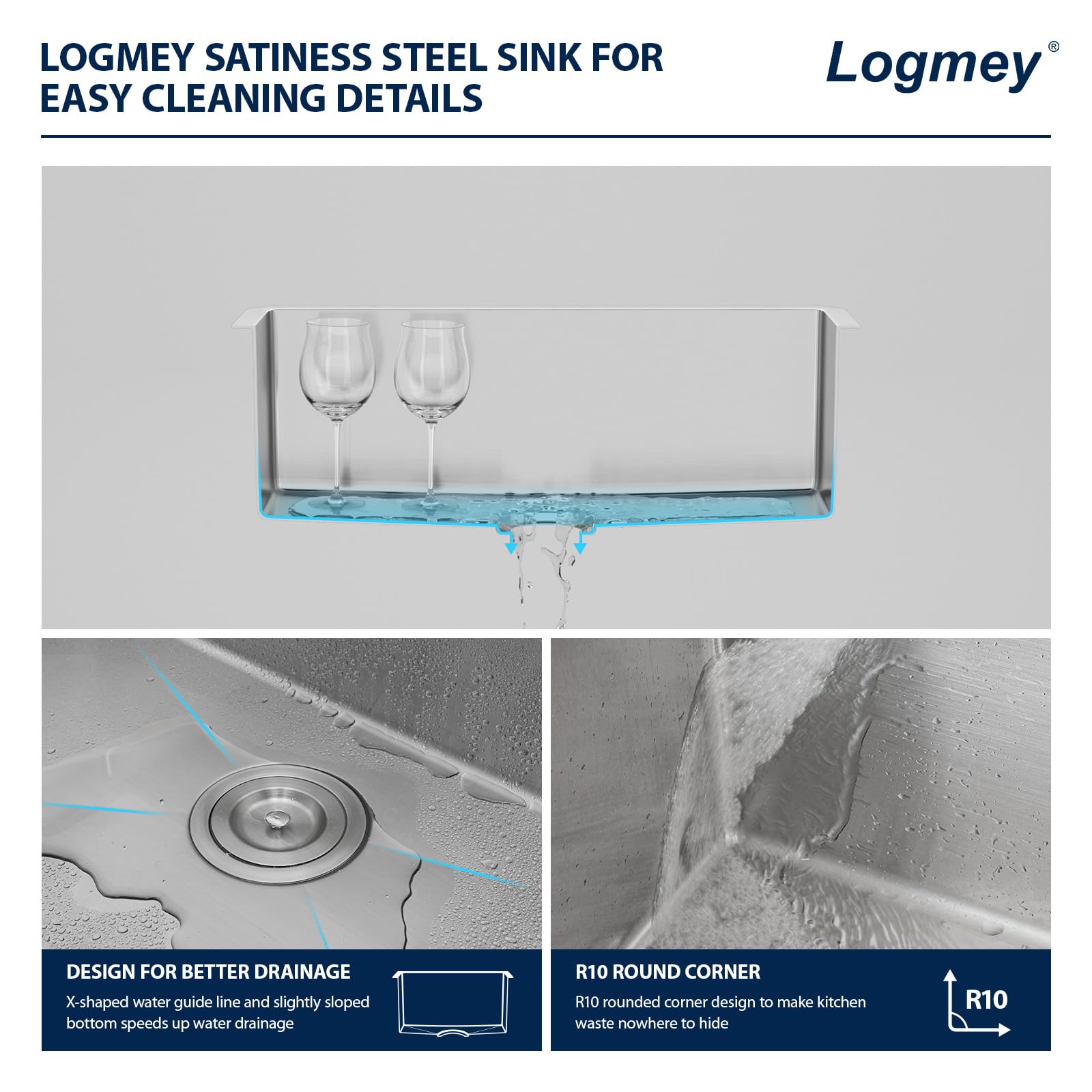 Logmey 25x22 Inch Undermount Single Bowl Stainless Steel Bar Sink