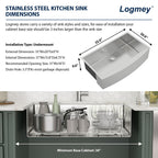 Logmey 33''x20'' Farmhouse Sink - Apron Front Single Bowl - Silver Stainless Steel