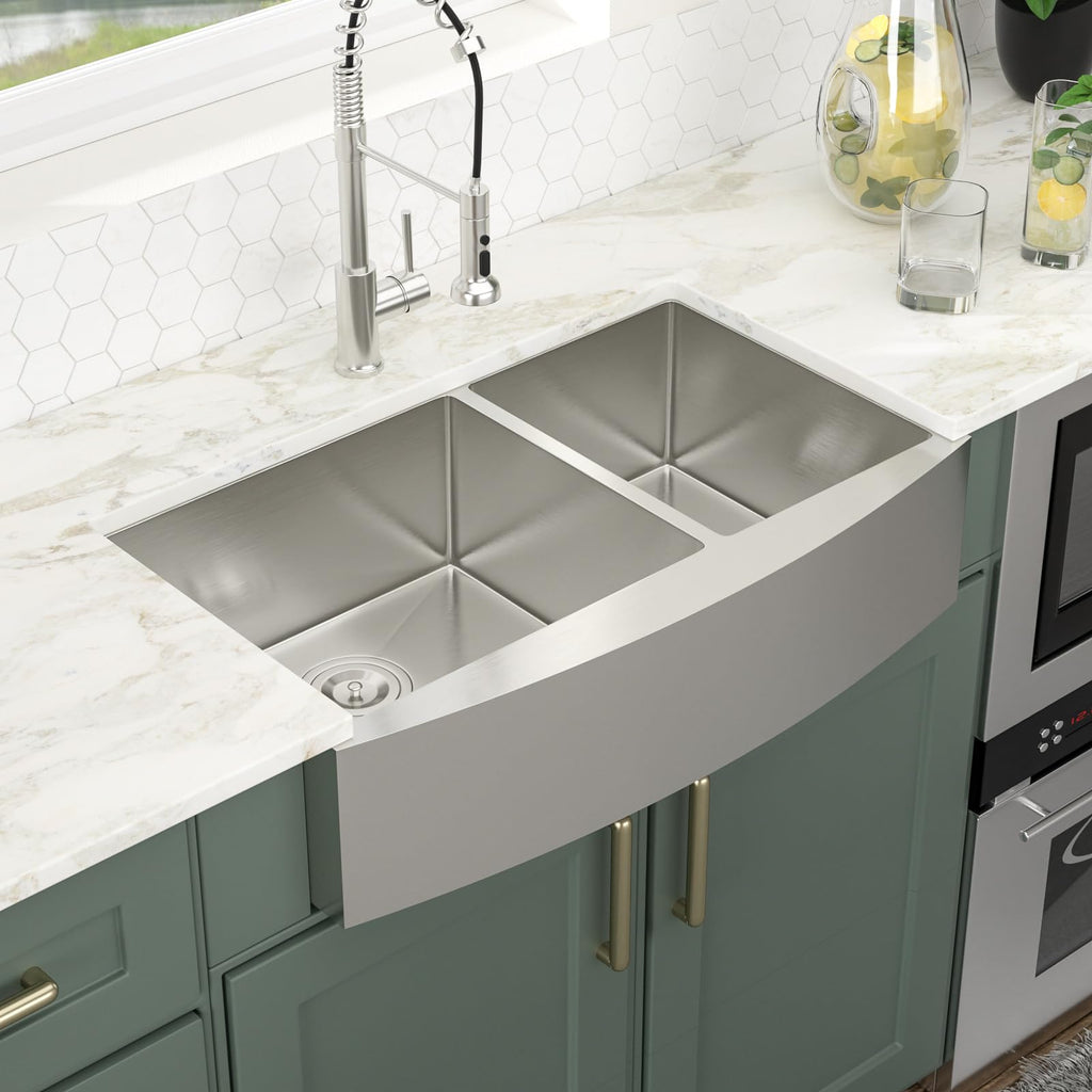Logmey 33 Inch Farmhouse Sink 60/40 Double Bowl Ki