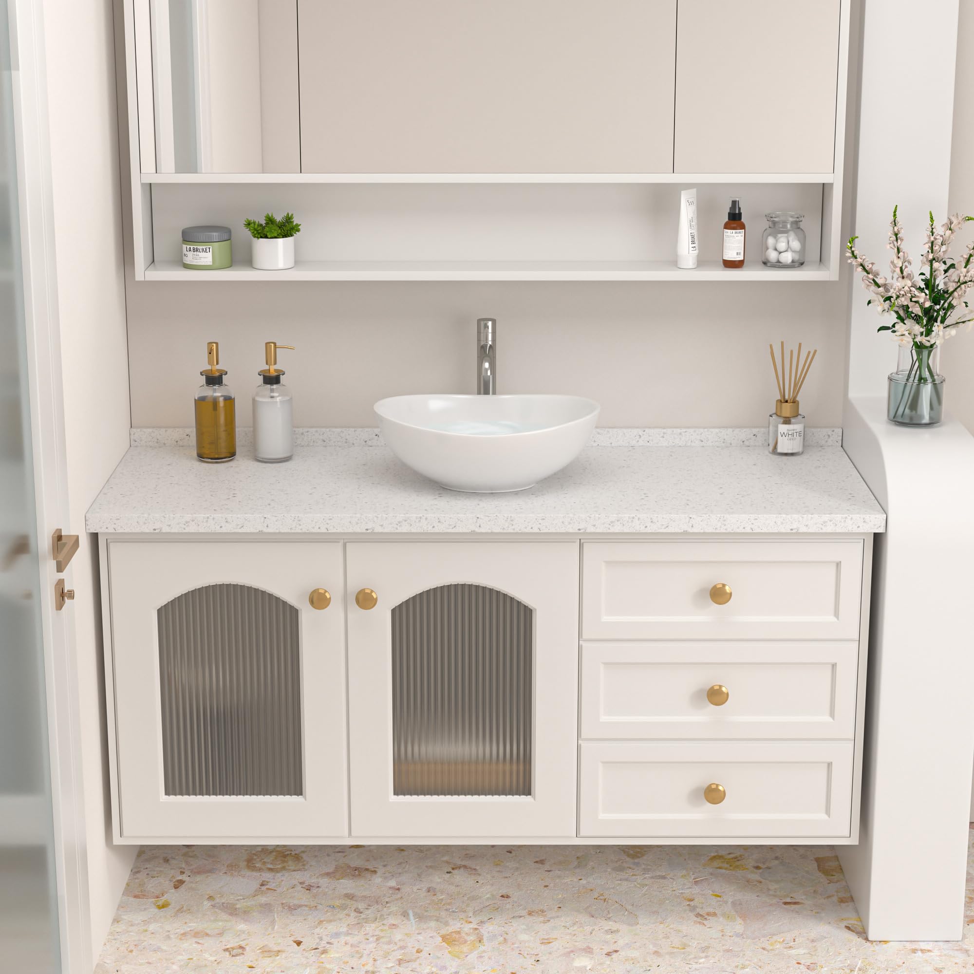 Logmey 16''x13'' Bathroom Sink - Above Counter Rectangular Vessel Single Bowl - White Porcelain Ceramic