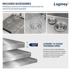 Logmey 33'' Kitchen Sink - Drop-In Topmount 50/50 Double Bowl - Silver Stainless Steel