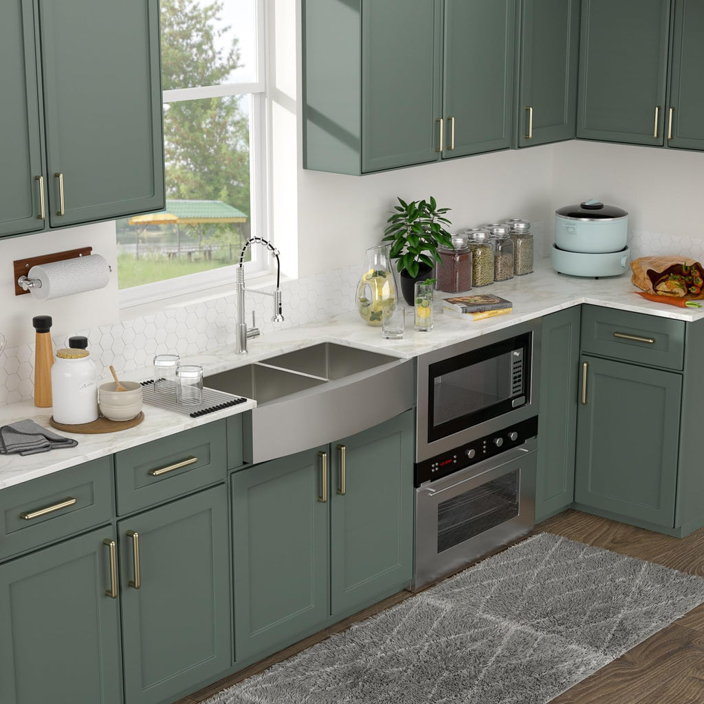 Logmey 36'' Farmhouse Kitchen Sink - Apron Front 50/50 Double Bowl - Silver Stainless Steel