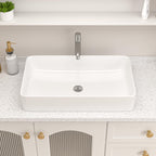 Logmey 24''x14'' Bathroom Sink - Rectangular Above Counter Vessel Single Bowl - White Porcelain Ceramic