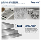 Logmey 33'' Farmhouse Kitchen Sink - Apron Front 50/50 Double Bowl - Silver Stainless Steel
